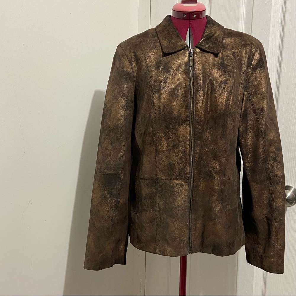 Tribal women rustic and black washed 100% leather lined jacket. Size 14. Used.